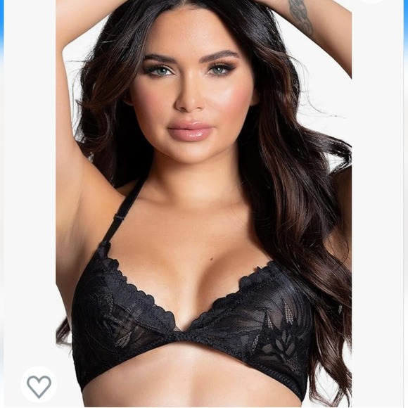 Yandy 2-Piece Black Bra and Thong Zip Panty Sexy Lace Lingerie Set Size L / XL - Picture 2 of 13